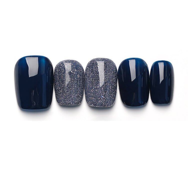 Blue Glitter + Deep Blue Solid Press-on Nails - MISSACO