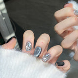 Grey crystal gradient press-on nails - MISSACO