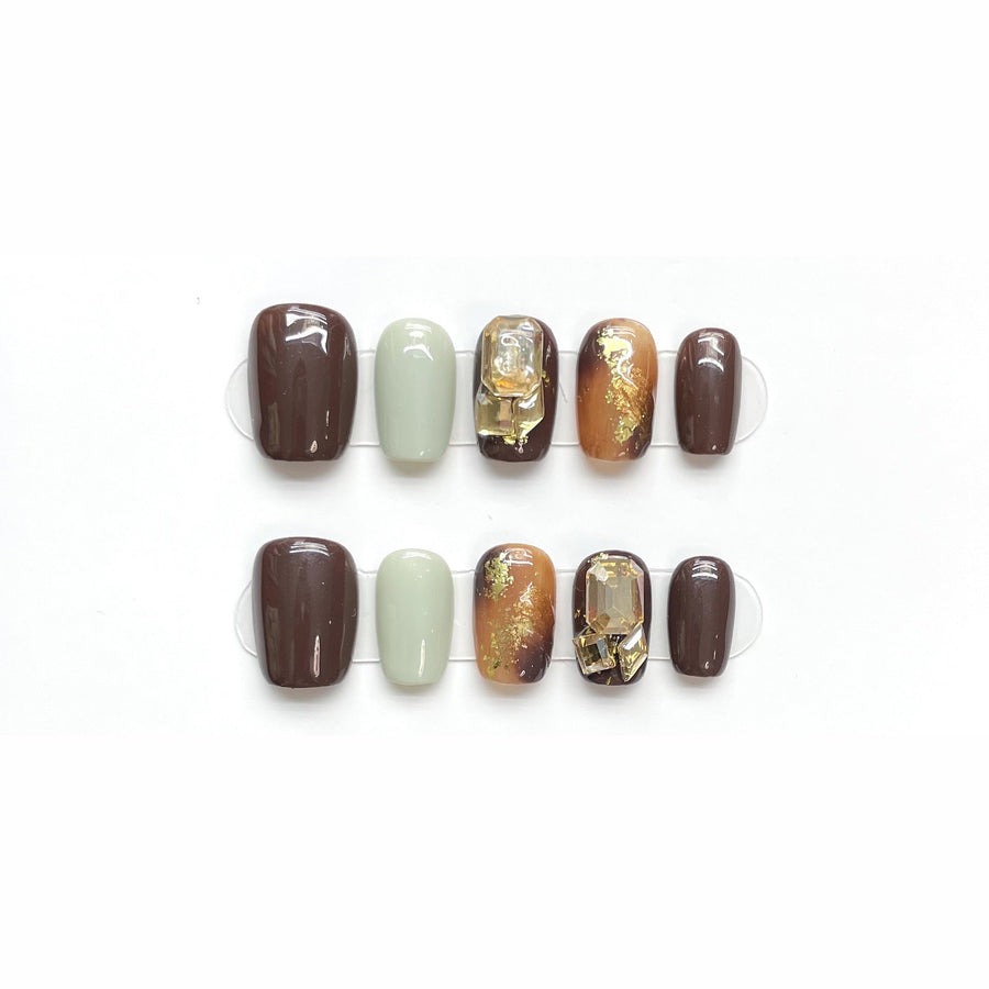 Multi-colored handcrafted gemstone press-on nails - MISSACO