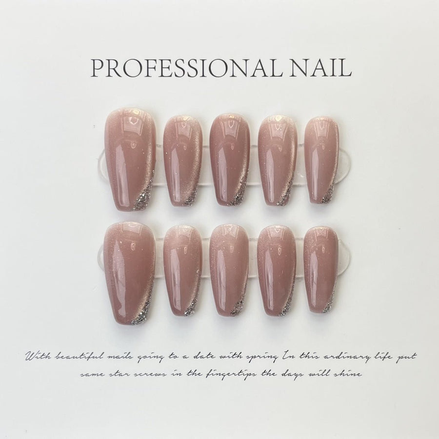 Red bean pink crystal pearl Press-on Nails - MISSACO