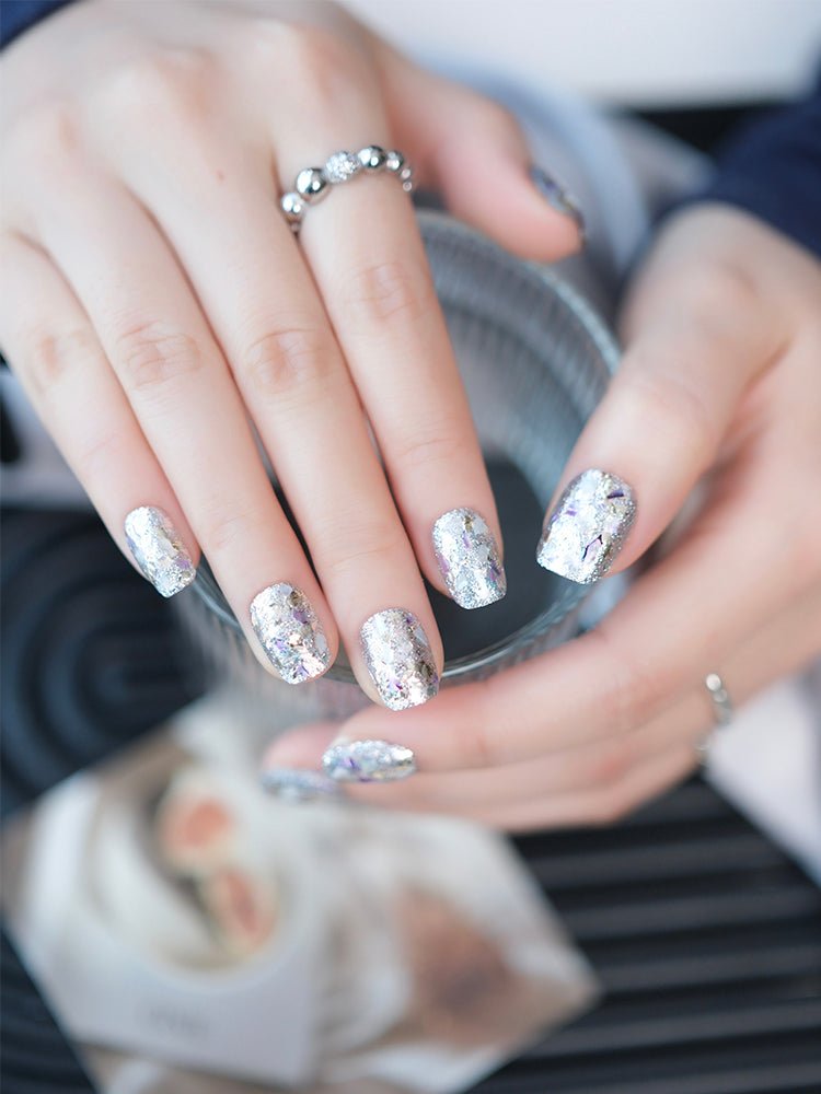 Silver Sparkle Press-on Nails - MISSACO